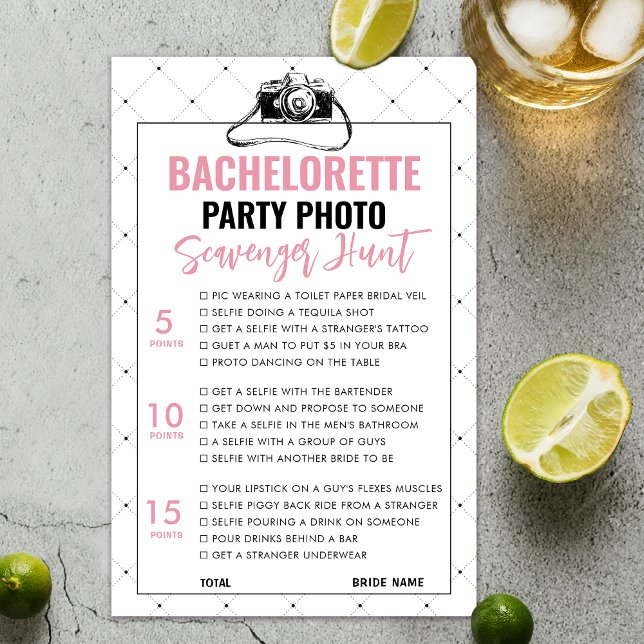 Carte de jeu Fun Bachelorette Photo Scavenger Chas (Bachelorette photo scavenger Game)