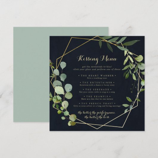 Carte de jeu Géométrique Mariage Gold Kissing Menu (Devant / Derrière)