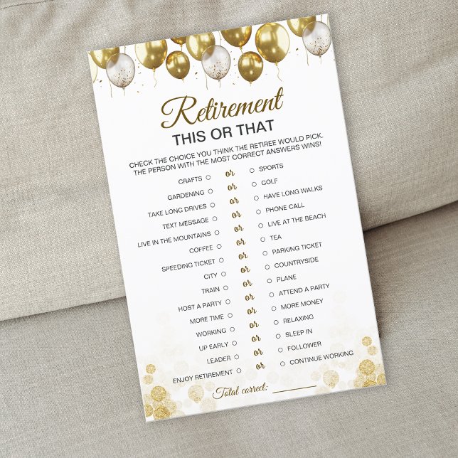Carte de jeu Gold Balloon Happy Retraite Party (Gold Balloon Happy Retirement Party Game Card)