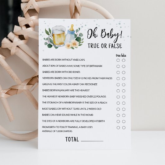 Carte de jeu Greenery Baby Is Brewing True Or Fals