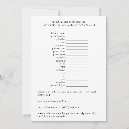 Carte de jeu mariage Vows Wed Libs (Dos)