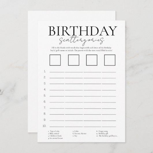 Carte de jeu minimaliste d'anniversaire (Devant / Derrière)