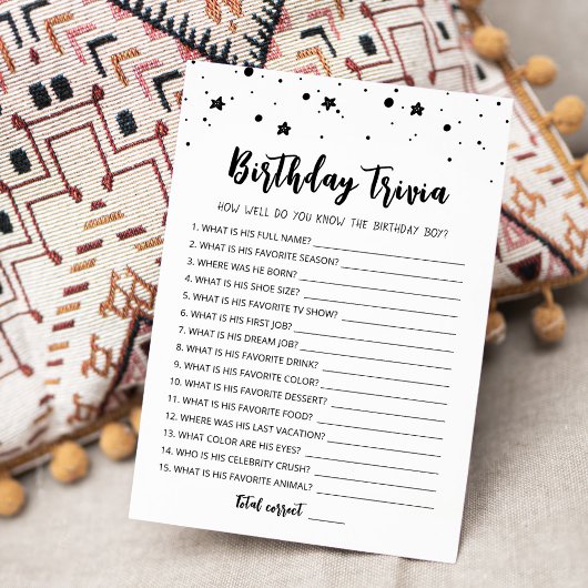 Carte de jeu modifiable pour l'anniversaire Trivia