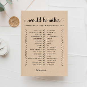 Carte de jeu modifiable pour 'Would He Rather' pou