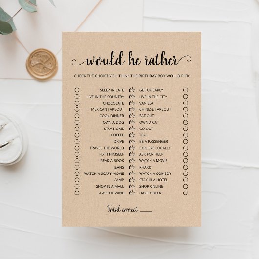 Carte de jeu modifiable pour 'Would He Rather' pou