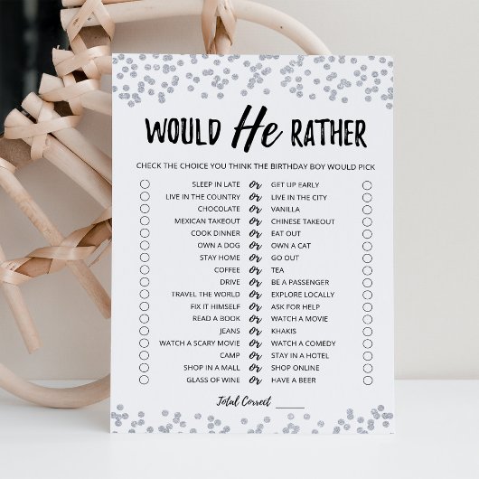 Carte de jeu modifiable pour Would He Rather pour