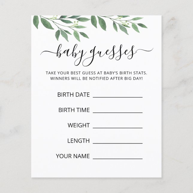 Carte de jeu pour Baby Shower : Bébé devine (Devant)