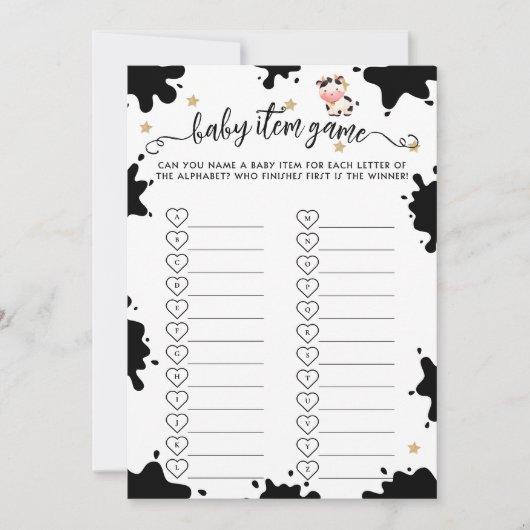 Carte de jeu pour Baby shower bébé Saint-Vache (Devant)