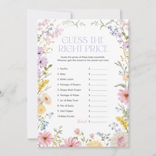 Carte de jeu pour baby shower : devinez le juste p (Devant)