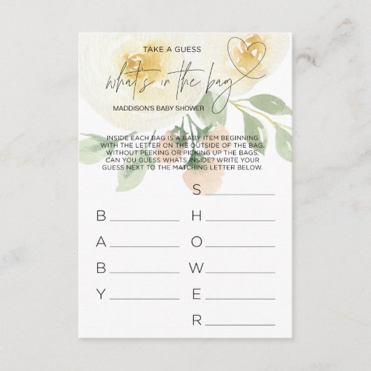 Carte de jeu pour Baby Shower « Fleurs roses, qu'y (Devant)