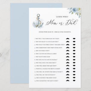 Carte de jeu pour Baby Shower 'Maman ou Papa'