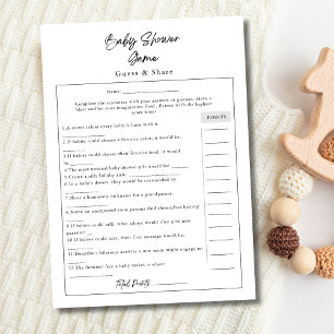 Carte de jeu pour Baby Shower Simple Moderne Devin