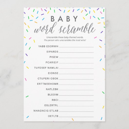 Carte de jeu pour bébé Word Scramble Douche - Spri (Devant)