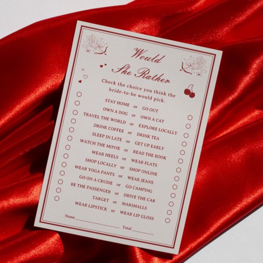 Carte de jeu 'Préférerait-elle' pour une fête de m