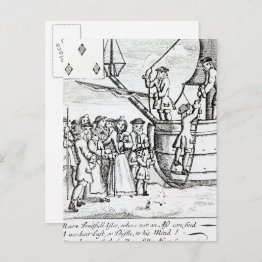 Carte de jeu représentant les immigrants arrivant (Devant / Derrière)