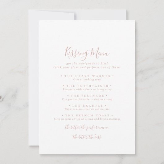 Carte de jeu rose Gold Mariage Kissing Menu (Devant)