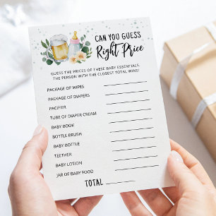 Carte de jeu rose pour deviner le bon prix de bébé