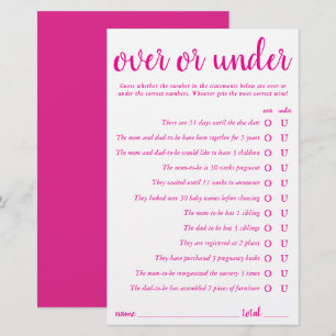 Carte de jeu rose vif Simple Over ou Under