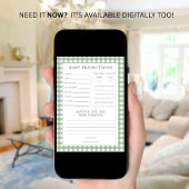 Carte de jeu Sage En vichy Prédictions Baby shower