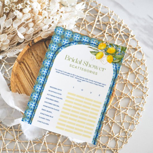 Carte de jeu Scattegories pour mariage lemon