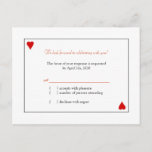 Carte de jeu simple Mariage RSVP<br><div class="desc">Coeurs rouges simples conçus sur des cartes postales de mariage personnalisées. (Vous pouvez trouver les essentiels et les faveurs mariages correspondants dans ce magasin,  le paradis nuptial. Contactez ujean4791@gmail.com pour un travail personnalisé et/ou la coordination de la papeterie mariage.))</div>