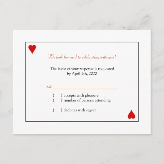 Carte de jeu simple Mariage RSVP (Devant)