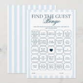 Carte de jeu 'Trouvez l'invitée' à rayures bleues (Devant / Derrière)