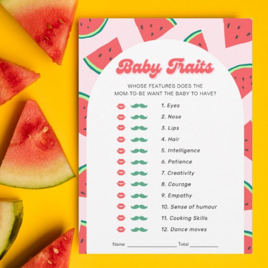Carte de jeu Watermelon Baby shower Baby Traits
