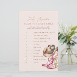 Carte de jeu Western Guess the Price Baby Shower
