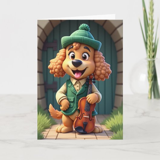Carte de joie avec chien et violon (Devant)