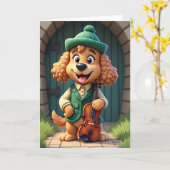 Carte de joie avec chien et violon (Fleur jaune)