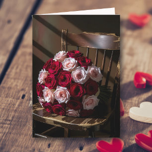 Carte De jolies roses sur une chaise rustique Saint-Va