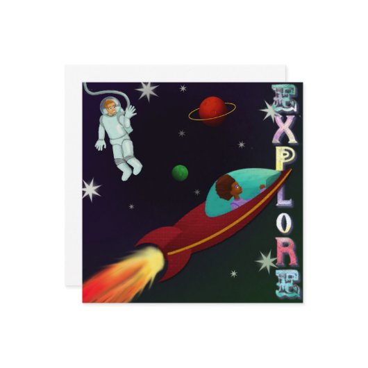 Carte de jolis astronautes de l'espace (Devant/Arrière en situation)