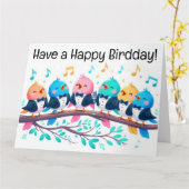 Carte De jolis oiseaux chanteurs qui chantent un très he (Fleur jaune)