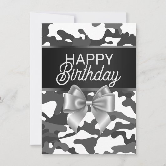 Carte de Jour d'Anniversaire White Camo & Bow (Devant)