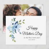 carte de jour de mère joyeuse à fleurs bleues (Devant / Derrière)
