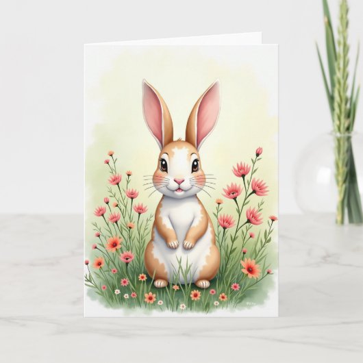 Carte de jour de printemps Lapin mignon (Devant)