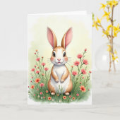 Carte de jour de printemps Lapin mignon (Fleur jaune)
