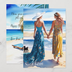 Carte de jour des mères Russe bleu et jaune aquare