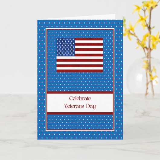Carte de Jour des Vétérans avec drapeau et étoiles (Fleur jaune)