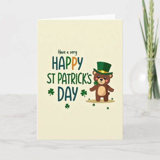 Carte de jour heureux Shamrock Bear (Devant)