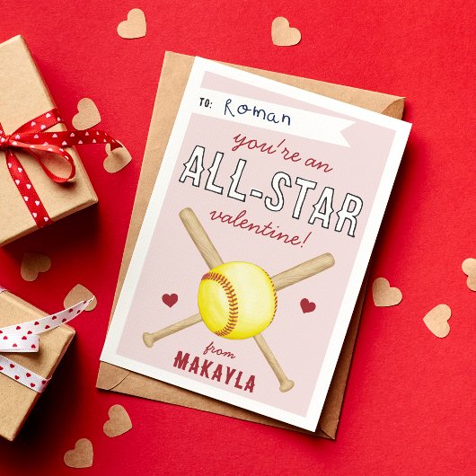 Carte de jour Valentines de la classe de softball