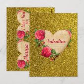 Carte de jour Valentines vintage Heart Gold Partie (Devant / Derrière)