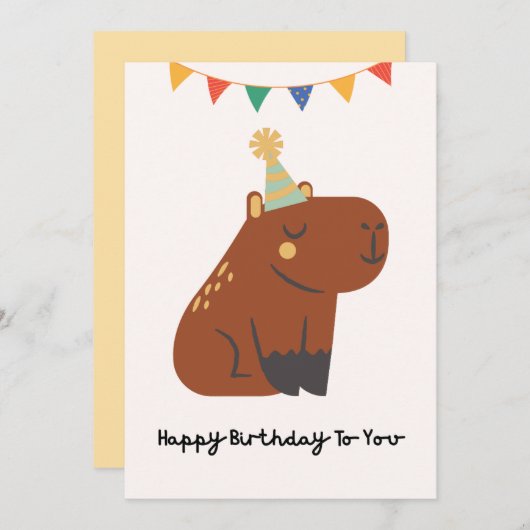 Carte de joyeux anniversaire au capybara mignon  (Devant / Derrière)