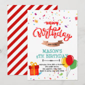 Carte de joyeux anniversaire avec ballon, confetti (Devant / Derrière)