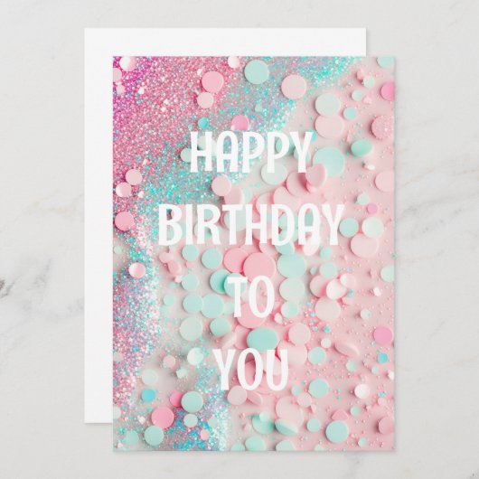 Carte de joyeux anniversaire avec confettis pastel (Devant / Derrière)