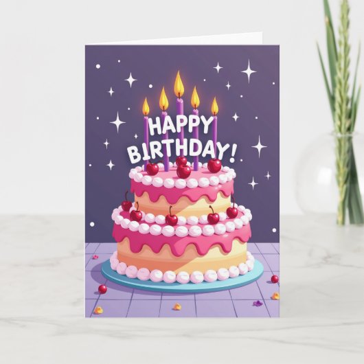 Carte de Joyeux Anniversaire avec Gâteau (Devant)