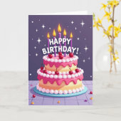 Carte de Joyeux Anniversaire avec Gâteau (Fleur jaune)