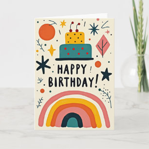 Carte de joyeux anniversaire avec gâteau graphique
