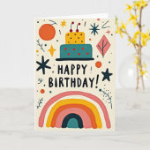 Carte de joyeux anniversaire avec gâteau graphique (Fleur jaune)